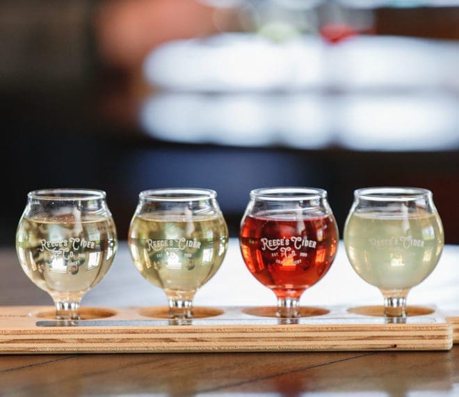 a flight of various ciders
