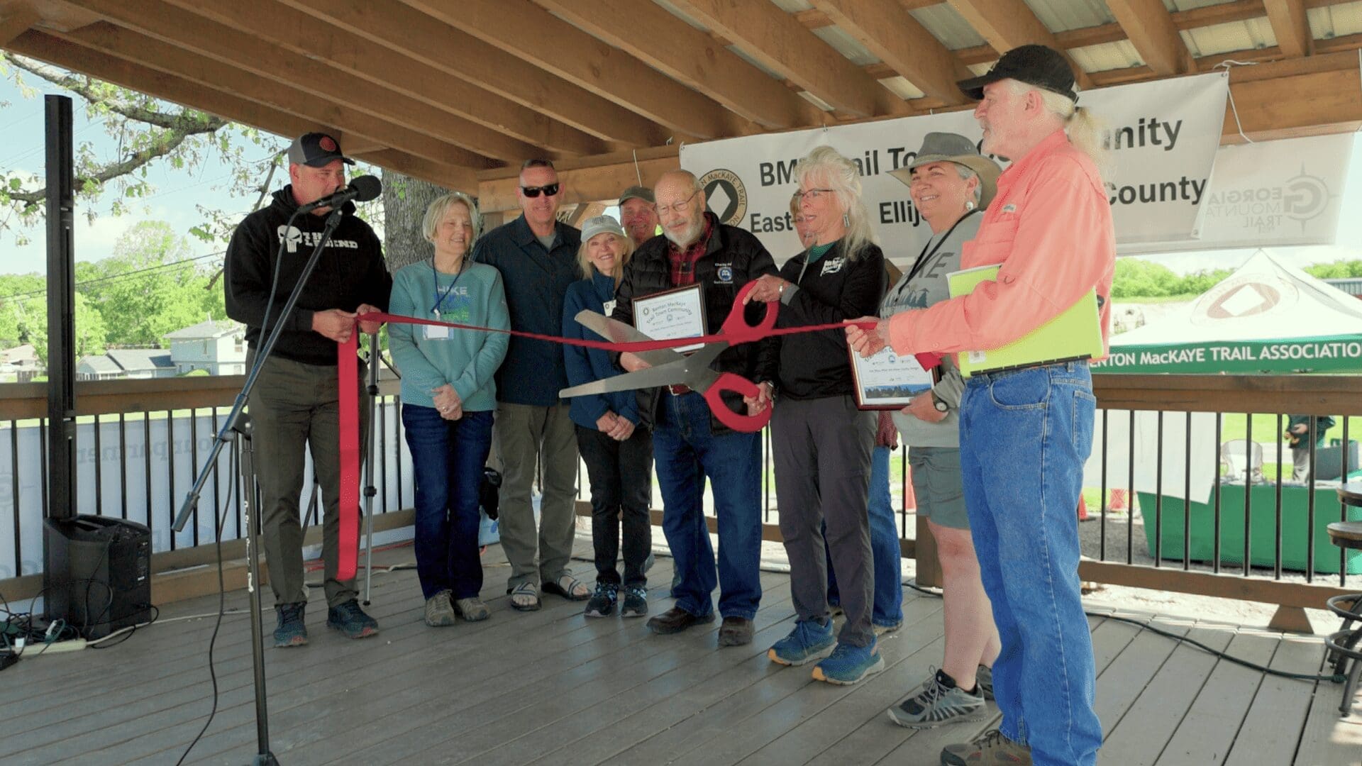 Ron Cheslock - Gilmer Chamber Tourism Director Betty Anne Archer Chief of Ellijay Police - Edward Lacey Sharon and Tom Atcheson Charlie Paris - Chairman Gilmer County Board of Commissioners Penny Strickland Kathy Anderson - Benton Mackaye Trail Association Karleen Ferguson - Georgia Mountain Trails Partnership David Watkins - Benton Mackaye Trail Association